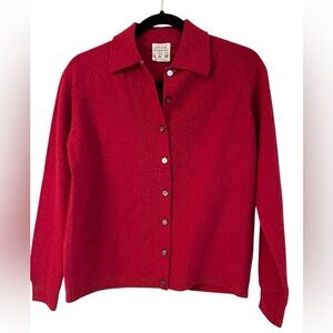 St. Michael’s Vintage 100% Lambswool Cable Knit Red Cardigan size 10 UL 14